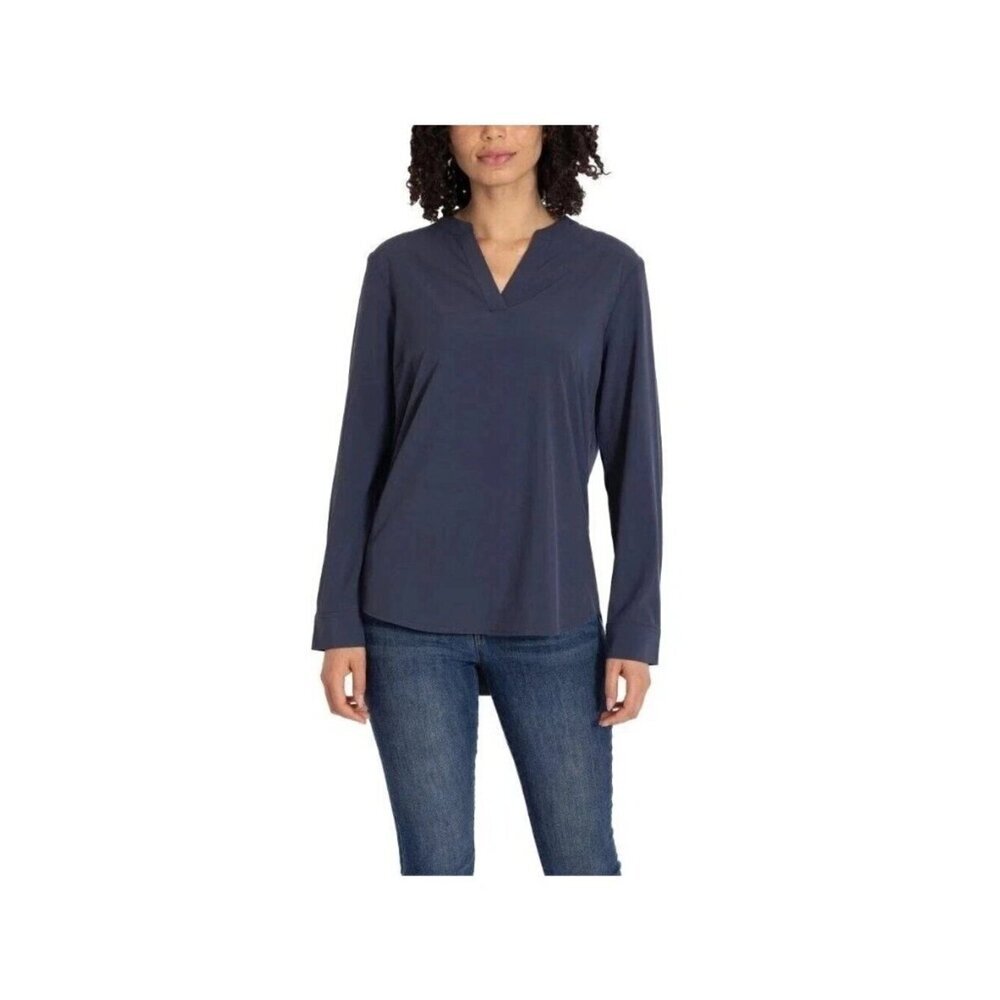 NWT REV Women's M Long Sleeve Blue Tunic Blouse With V-Neckline i2101